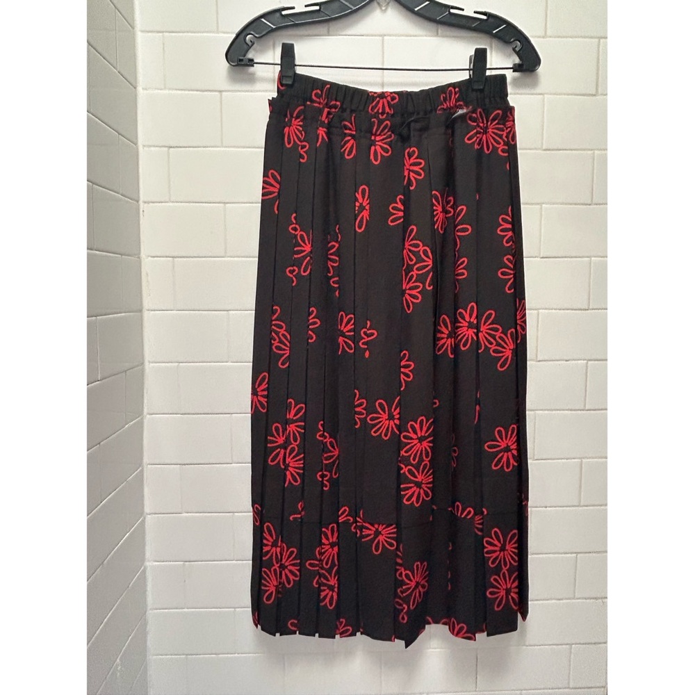 Simone Rocha Black and Red Pleated Midi Skirt, UK 6